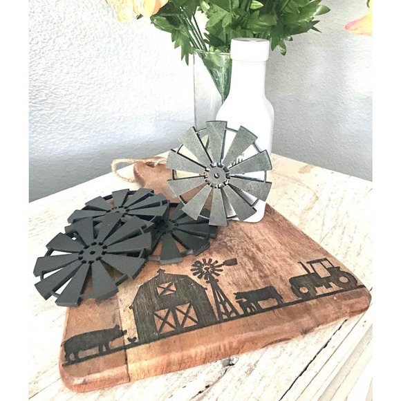Set of 4 Handmade Farmhouse Inspired Black Wood Windmill Coasters (BWM) - Picture 3 of 3